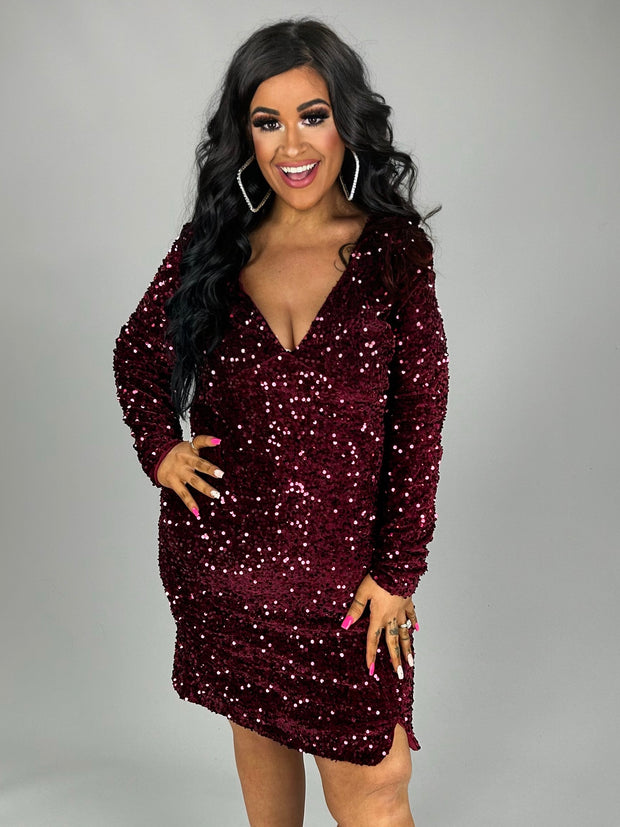 75 SD-D {Bold Is The New Me} Wine Sequin Lined Dress PLUS SIZE XL 2X 3X