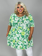 100 PSS {Chasing The Green} Green Floral Babydoll Tunic EXTENDED PLUS SIZE 2X 3X 4X  TRUE TO SIZE!!