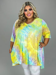 57 PSS {Coming And Going} Purple/Yellow Tie Dye V-Neck Tunic CURVY BRAND!!!  EXTENDED PLUS SIZE 4X 5X 6X