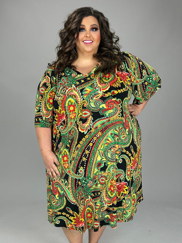 28 PSS {Relish The Paisley} Green Paisley V-Neck Dress EXTENDED PLUS SIZE 3X 4X 5X