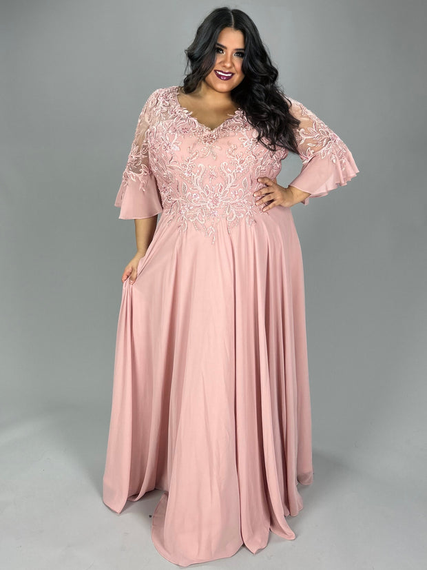 LD-G {Wish Me Joy} Dusty Rose V-Neck Gown w/Scarf EXTENDED PLUS SIZE 5X