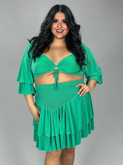 90 SET-G {Let The Party Begin} Green Crop Top & Ruffle Skirt Set PLUS SIZE 1X 2X 3X