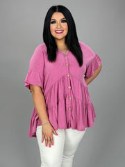 65 SSS {Certain Charm} Pink Tiered Button Up Top PLUS SIZE 1X 2X 3X