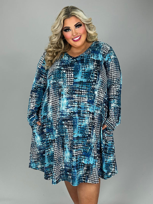 35 PLS {Always On The Go} Blue Mixed Print V-Neck Dress