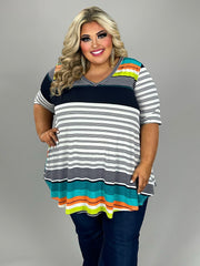 31 PSS {An Open Book} Navy Stripe Print V-Neck Tunic EXTENDED PLUS SIZE 4X 5X 6X