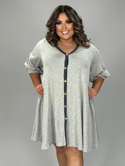 64 SQ-N {Totally Worth It} Gray Lounge Dress with Buttons PLUS SIZE 1X 2X 3X