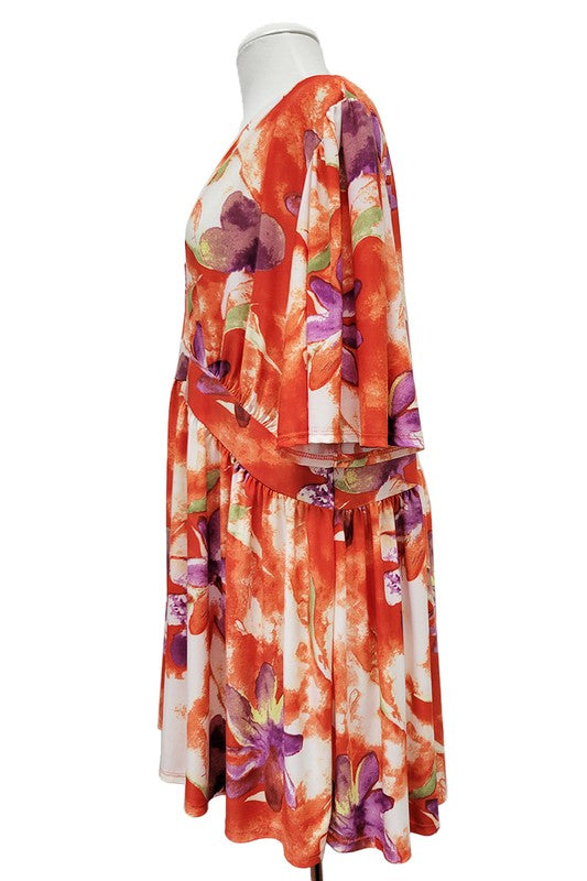 100 PSS {Steady & True} Orange Floral Babydoll Top EXTENDED PLUS SIZE 3X 4X 5X