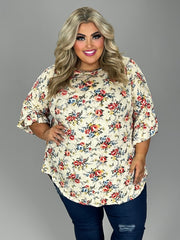 65 PSS {A Pretty Stroll} Ivory Floral Ruffle Sleeve Top EXTENDED PLUS SIZE 4X 5X 6X