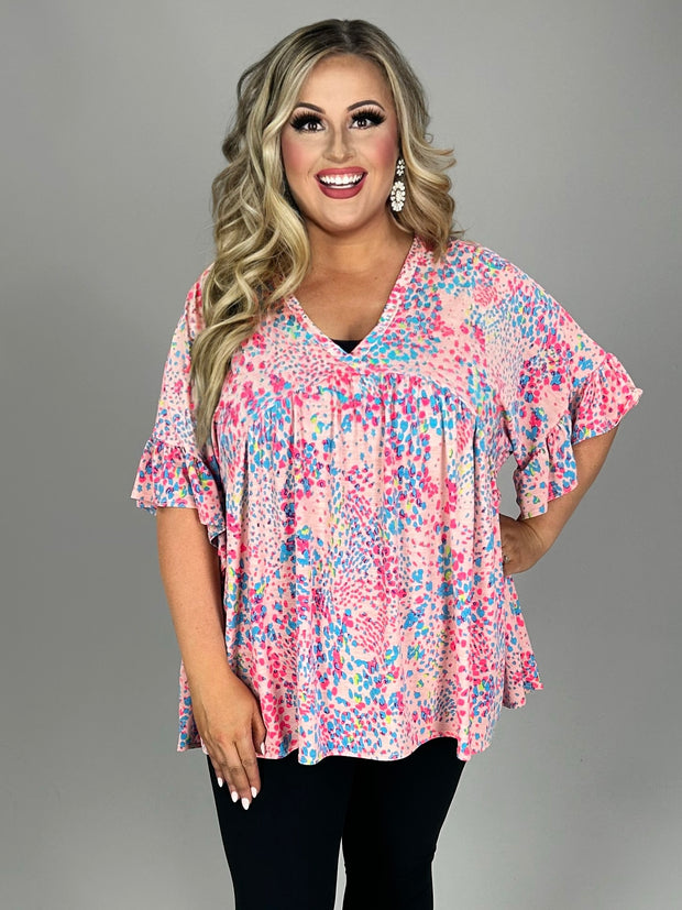 47 PSS-A {Lost And Found} Multi-Color Dot Print Top PLUS SIZE XL 2X 3X