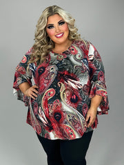 42 PQ {All About The Peacock} Red Peacock Feather Print Top EXTENDED PLUS SIZE 4X 5X 6X