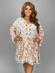SALE!! 24 PSS-G {Feel Trendy} Umgee Cream Floral Dress PLUS SIZE XL 1X 2X