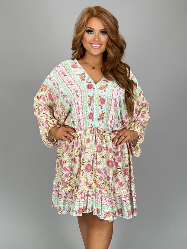 24 PSS-G {Feel Trendy} Umgee Cream Floral Dress PLUS SIZE XL 1X 2X