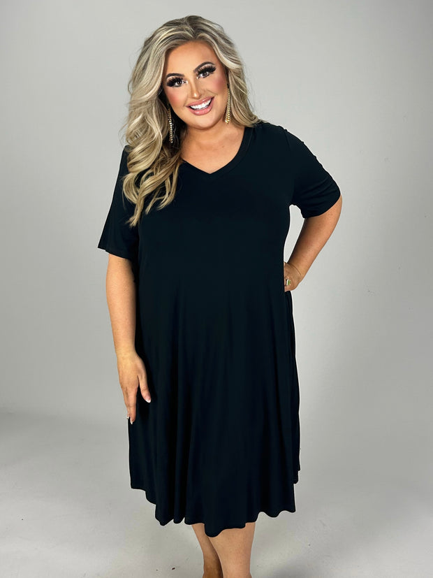 29 SSS-A {Standing True} Black V-Neck Dress W/Pockets PLUS SIZE 1X 2X 3X 4X 5X 6X