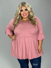 29 SQ {Capture Simplicity}Mauve Babydoll V-Neck Top EXTENDED PLUS SIZE 3X 4X 5X