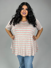 11 PSS {Keeping It Simple} Grey Stripe Print V-Neck Top EXTENDED PLUS SIZE 3X 4X 5X