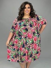 47 PSS-A {Blissful Break} Multi-Color Leaf Print Tiered Dress EXTENDED PLUS SIZE 3X 4X 5X