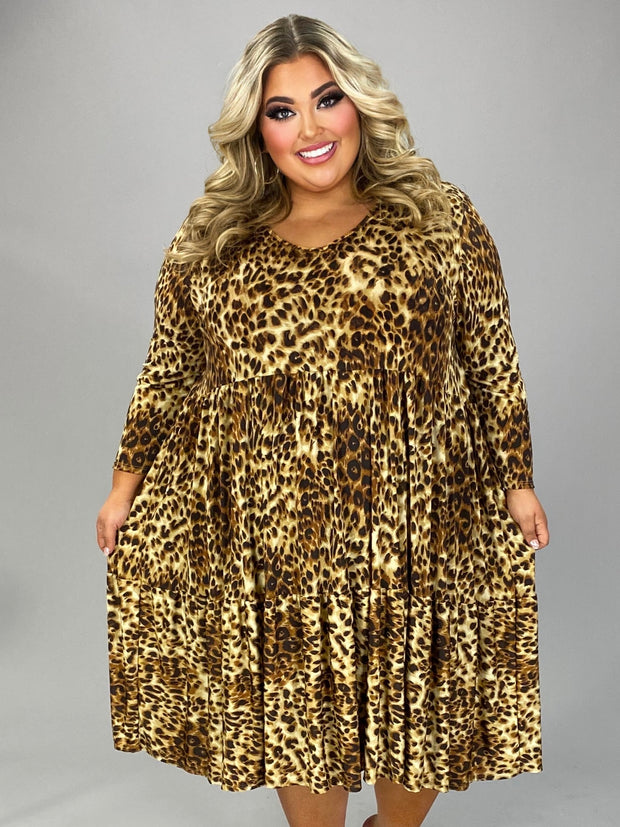 86 PQ {Posh Presence} Leopard Print Tiered Dress EXTENDED PLUS SIZE 3X 4X 5X