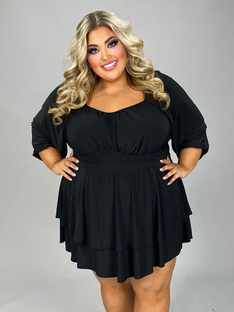 99 RP-A {On A Journey} Black Smocked Romper w/Belt CURVY BRAND!!! EXTE ...
