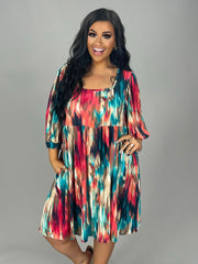 23 PSS-B {One For The Ages} Multi-Color Babydoll Dress PLUS SIZE 1X 2X 3X
