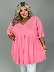12 SSS {Catching Glances} Pink V-Neck Babydoll Tunic CURVY BRAND!!!  EXTENDED PLUS SIZE 2X 3X 4X 5X 6X (May Size Down 1 Size)