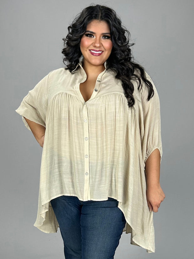 29 SSS-B {Keep Me Busy}  Beige Hi/Low Buttoned Tunic PLUS SIZE 1X 2X 3X