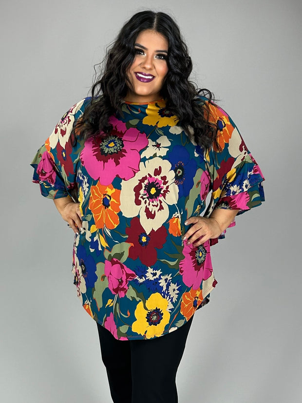 83 PQ-A {Adventure In Style} Teal Multi-Color Print Tunic PLUS SIZE 3X 4X 5X