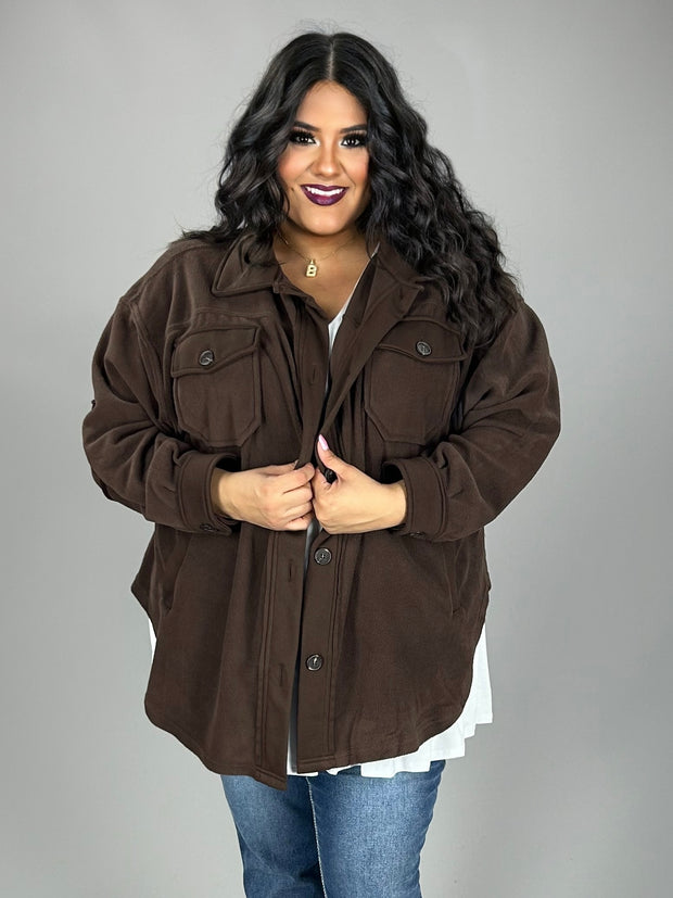 OT-C{Warm Blessings} BROWN Fleece Shacket with Pockets