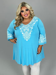 59 SD {Classy Beauty} Aqua V-Neck Embossed Tunic CURVY BRAND!!!  EXTENDED PLUS SIZE XL 2X 3X 4X 5X 6X (May Size Down 1 Size)