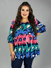 53 PQ {Floral Masterpiece} Navy Floral Babydoll Top EXTENDED PLUS SIZE 3X 4X 5X