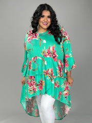 LD-I {Making Big Moves} Mint Floral High/Low Tunic PLUS SIZE 1X 2X 3X