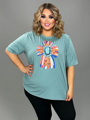 28 GT-J {Blissful Blessings} Teal Cross Print Graphic Tee PLUS SIZE 3X