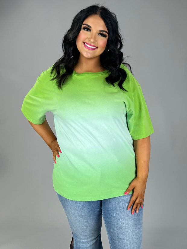 63 CP-I {Repeat After Me} GREEN Gradient Dye Top PLUS SIZE XL 2X 3X