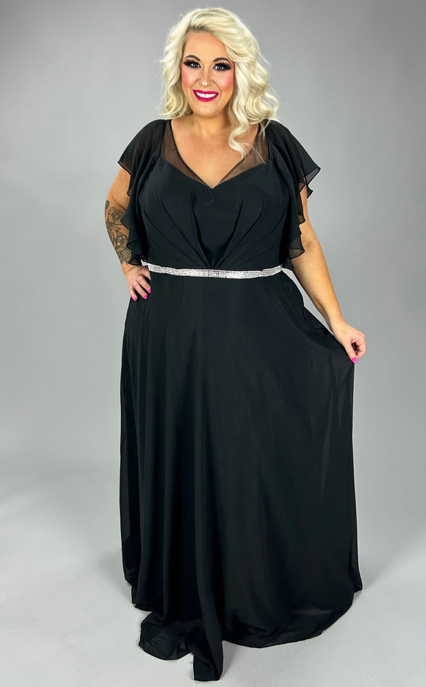 LD-I {A Little Shine} Black Ruffle Chiffon Gown EXTENDED PLUS SIZE 6X