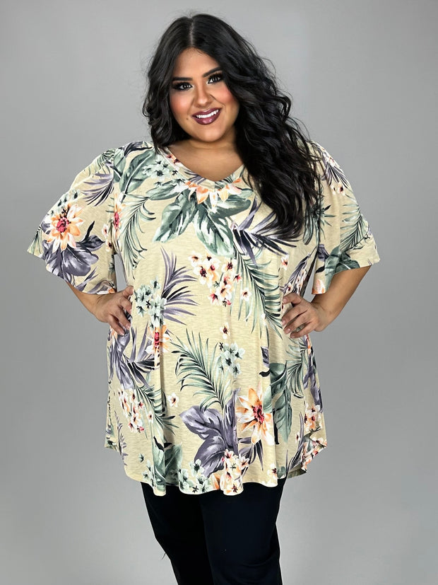 41 PSS {Forging My Own Path} Ivory Floral V-Neck Top PLUS SIZE XL 2X 3X