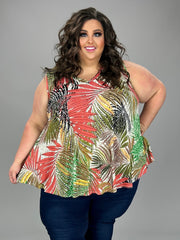 83 SV {Blowing In The Wind} Green/Multi-Color Leaf Print Top EXTENDED PLUS SIZE 4X 5X 6X