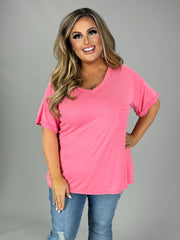 63 SSS-K {Easy Going}  Pink V-Neck Top Cuffed Sleeves PLUS SIZE XL 2X 3X