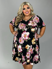 11 PSS-A {Match Your Style} Black Floral V-Neck Dress EXTENDED PLUS SIZE XL 2X 3X 4X 5X