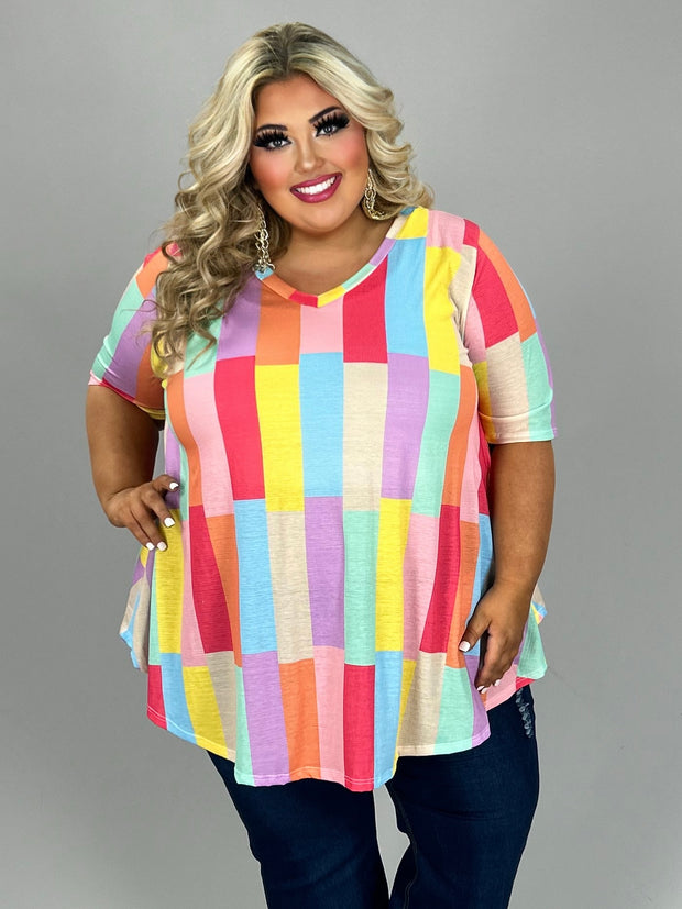 11 PSS {Colorful Expression} Multi Color Block V-Neck Top EXTENDED PLUS SIZE 4X 5X 6X