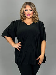 29 SSS-M {Best Attitude} Black V-Neck Wide Sleeve Tunic EXTENDED PLUS SIZE 3X 4X 5X