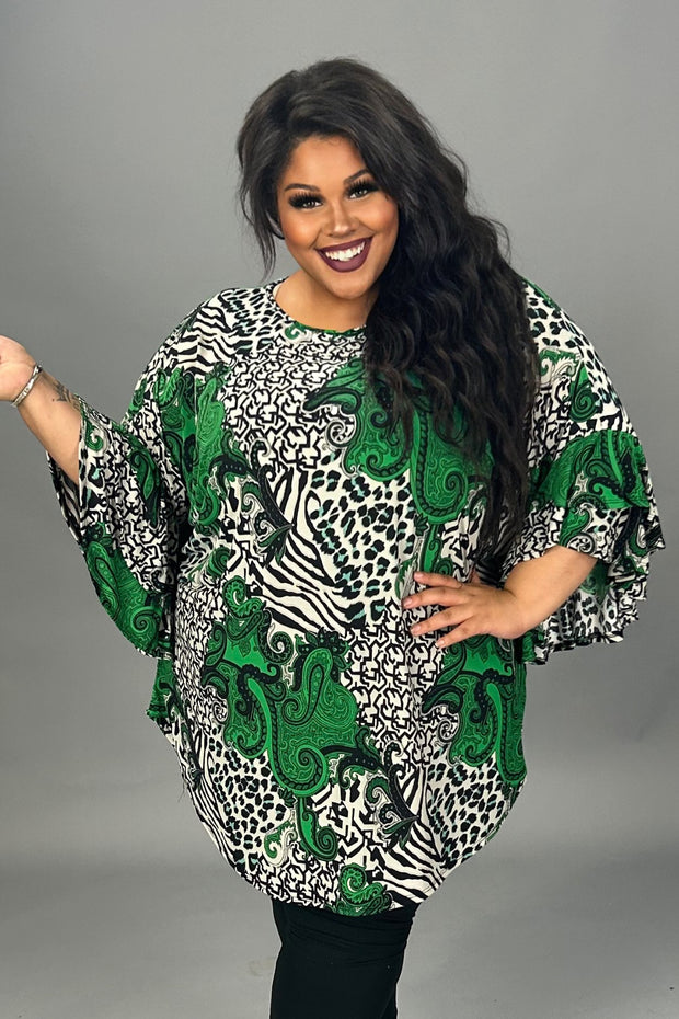 15 PQ {Fashion Forward} Green Mixed Print V-Neck Top EXTENDED PLUS SIZE 3X 4X 5X