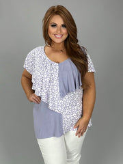 23 CP-B {Good Intentions} Lilac Animal Print V-Neck Top PLUS SIZE XL 2X 3X