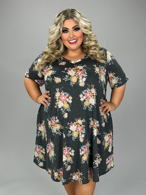 12 PSS {Only Clear Skies} Charcoal Floral V-Neck Dress EXTENDED PLUS SIZE 4X 5X 6X