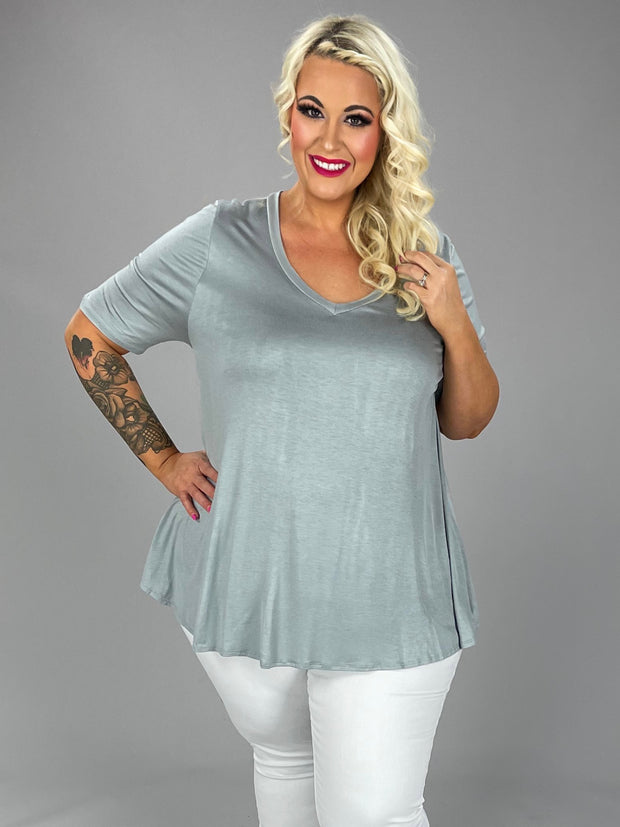 52 SSS-A {Without Thinking} Silver V-Neck Top EXTENDED PLUS SIZE 3X 4X 5X