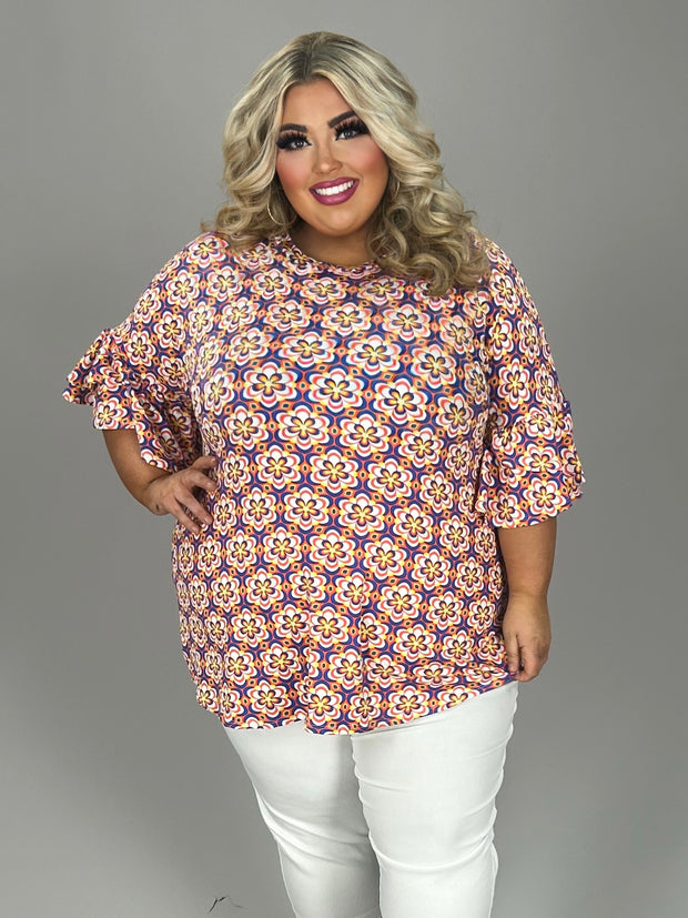 32 PSS {Radiate Poise} Royal Blue/Yellow Floral Top EXTENDED PLUS SIZE 4X 5X 6X