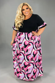 LD-G {Sweet Success} Black/Purple/Pink Print Maxi Dress EXTENDED PLUS SIZE 3X 4X 5X