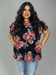61 PSS {Feeling The Lace} Black Floral Sheer Lace Top PLUS SIZE 1X 2X 3X