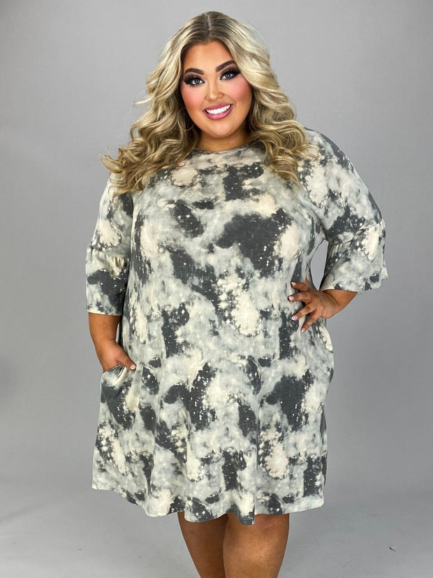 PQ-S {Campfire Nights} Charcoal Tie Dye Knit Dress EXTENDED PLUS SIZE 4X 5X 6X