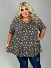 22 PSS {Featured Moments} Grey Polka Dot Floral Tunic EXTENDED PLUS SIZE 3X 4X 5X