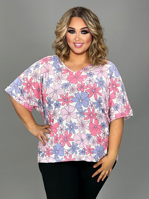 58 PSS {Wear With A Smile} Ivory Floral Waffle Knit Top PLUS SIZE 1X 2X 3X