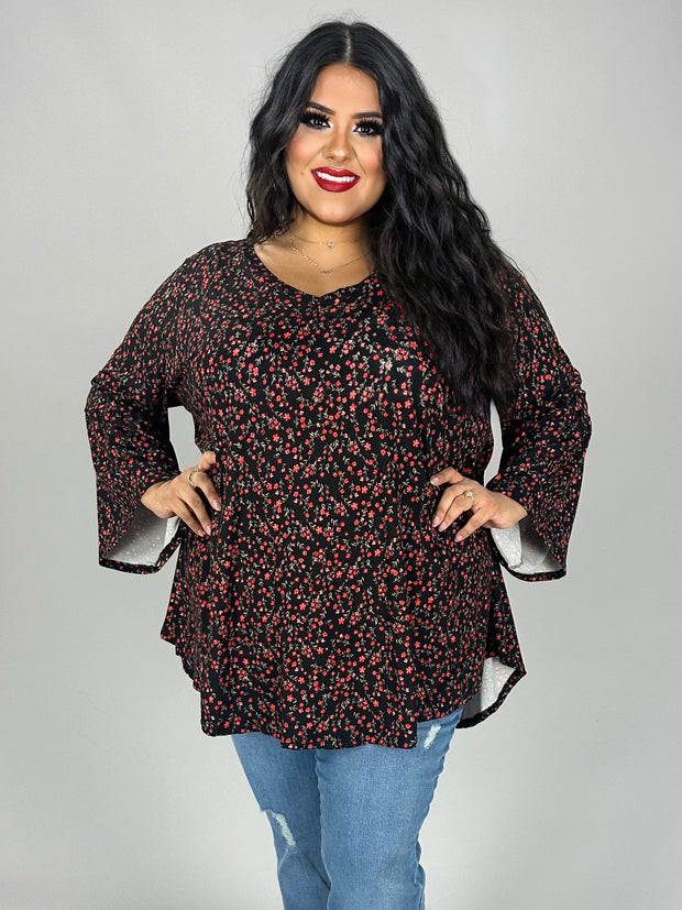 41 PQ-D {Sweet Talks} Black with Red Floral Top EXTENDED PLUS SIZE 3X 4X 5X